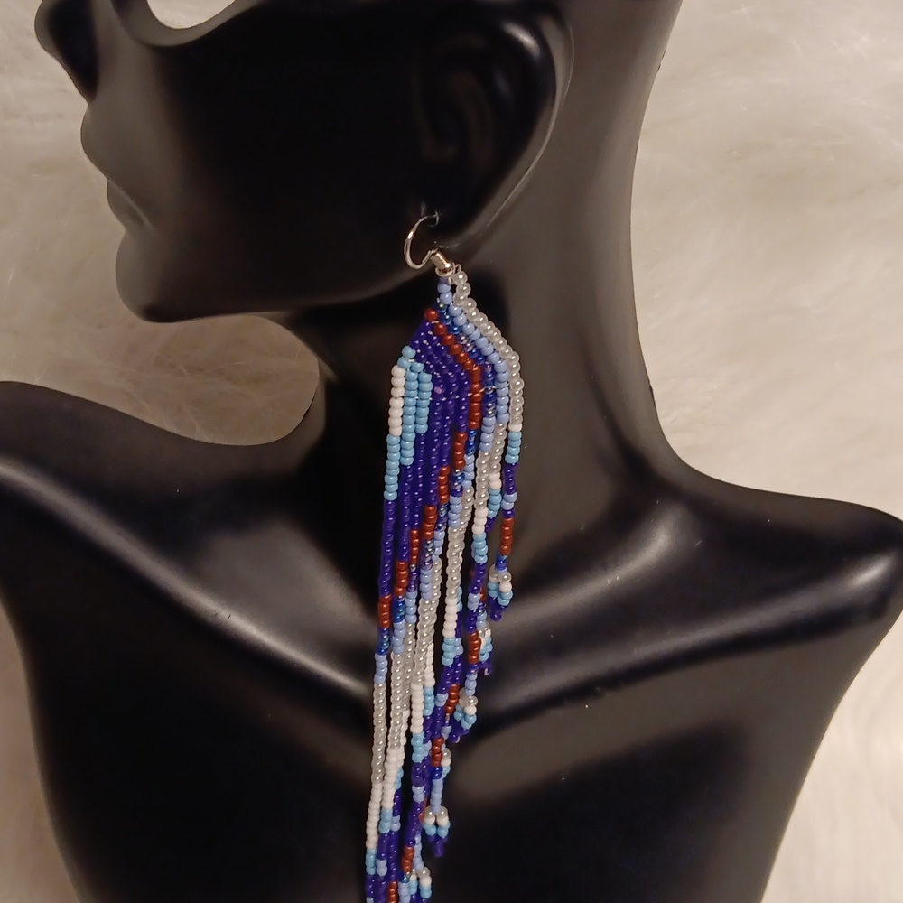 Multi Colored Beaded Long Dangle Earrings - image 2